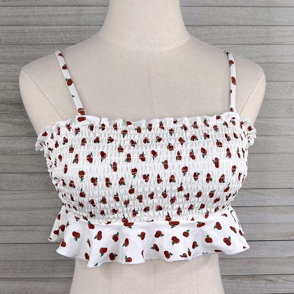 Strawberry Print Smocked Bikini Top